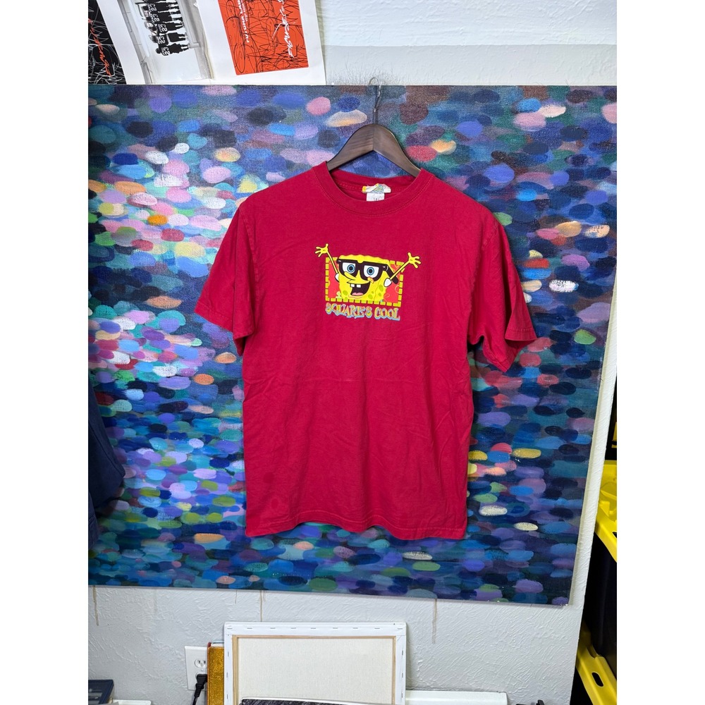 Vintage SpongeBob SquarePants Mens Red Graphic Tee Shirt Squares Cool M